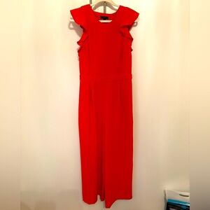 J.Crew 365 Crepe Ruffle Sleeve Jumpsuit Coral Red Peekaboo Back Size 12